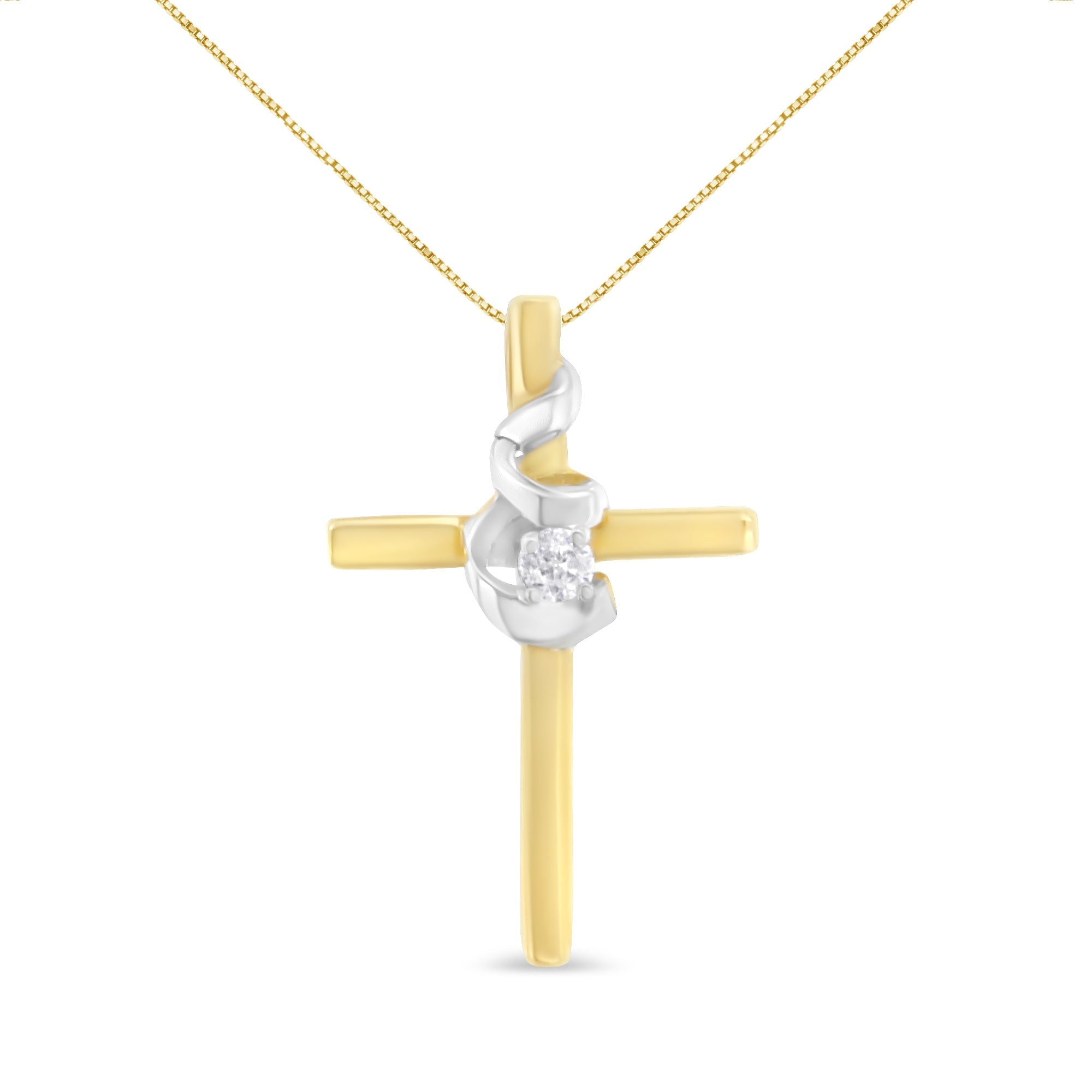 Espira 10K Two-Tone Yellow & White Gold Diamond-Accented Spiral & Cross 18" Pendant Necklace (J-K Color, I2-I3 Clarity) - LinkagejewelrydesignLinkagejewelrydesign