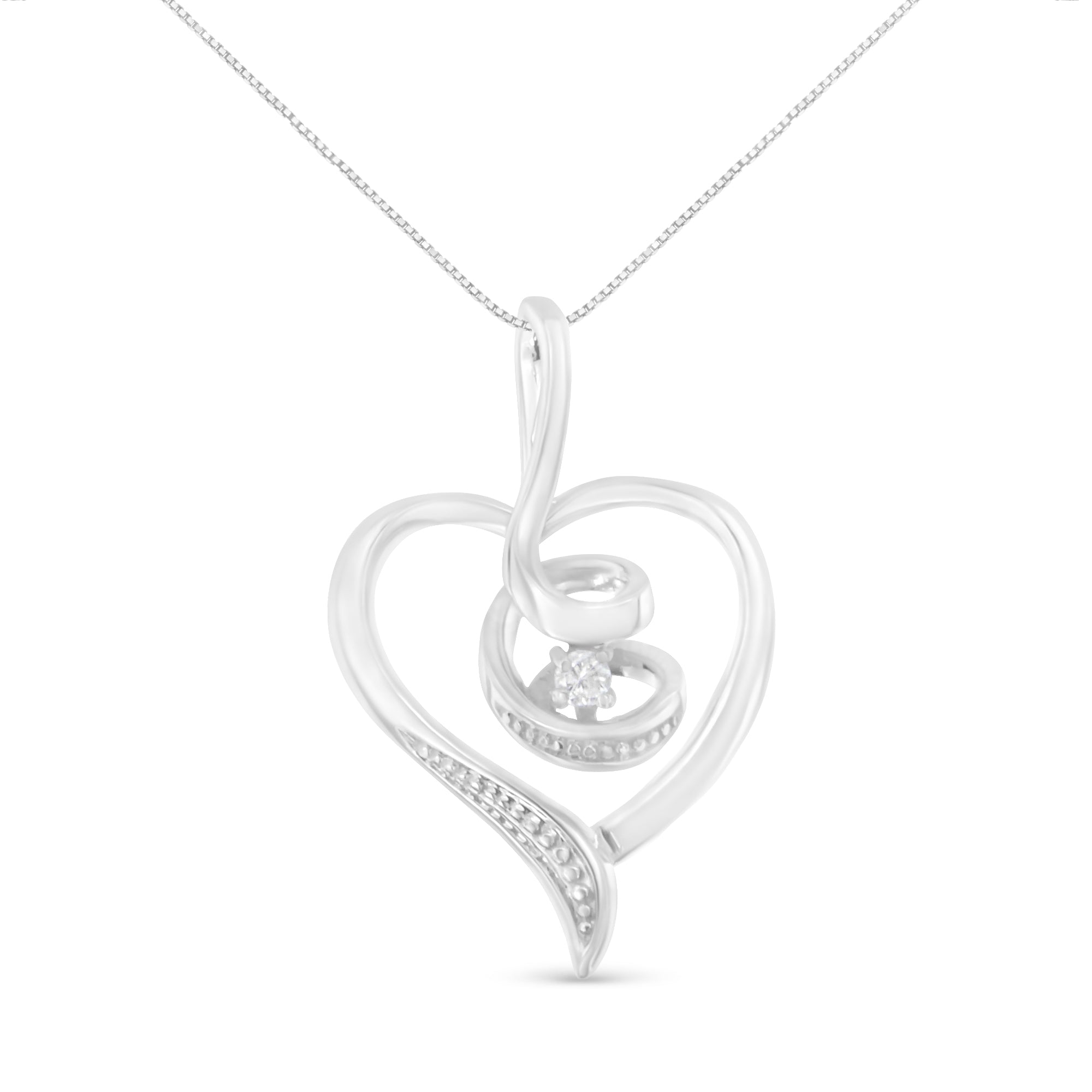 Espira 10K White Gold .03 Cttw Diamond-Accented Round-Cut Diamond Swirl Open Heart 18" Pendant Necklace (I-J Color, I2-I3 Clarity) - LinkagejewelrydesignLinkagejewelrydesign