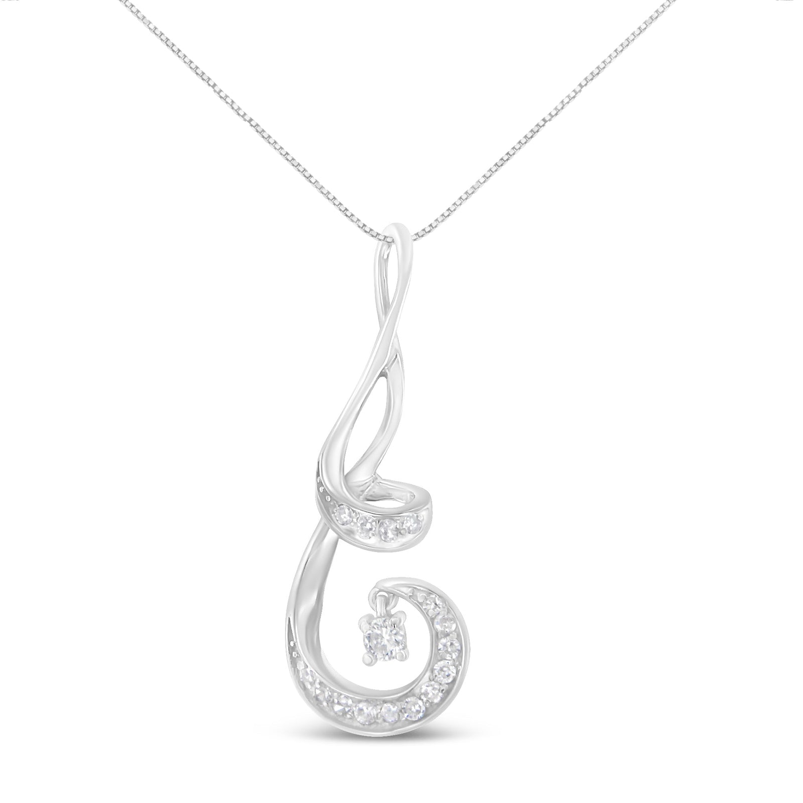 Espira 10K White Gold 1/5 Cttw Brilliant-Cut Diamond Sparkling Spiral 18" Pendant Necklace (J-K color, I2-I3 Clarity) - LinkagejewelrydesignLinkagejewelrydesign
