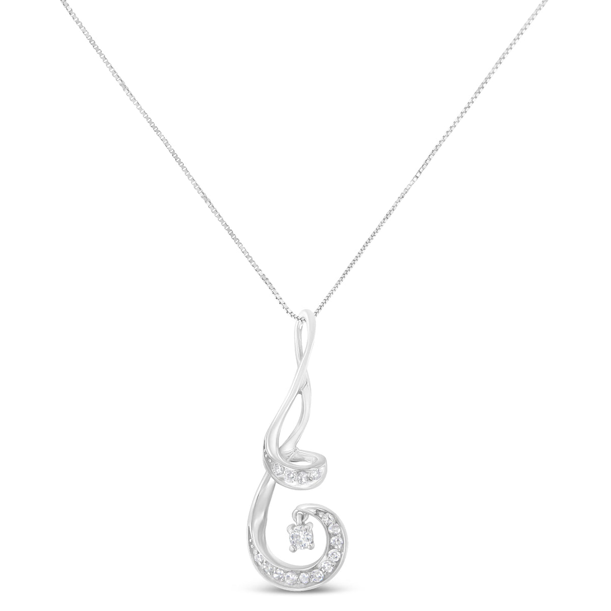 Espira 10K White Gold 1/5 Cttw Brilliant-Cut Diamond Sparkling Spiral 18&quot; Pendant Necklace (J-K color, I2-I3 Clarity) - LinkagejewelrydesignLinkagejewelrydesign