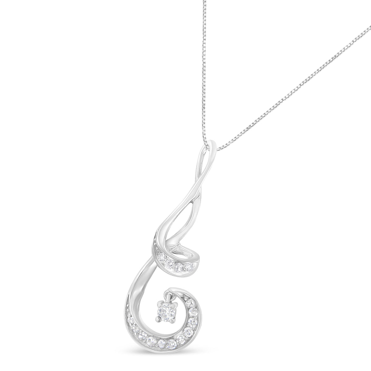 Espira 10K White Gold 1/5 Cttw Brilliant-Cut Diamond Sparkling Spiral 18&quot; Pendant Necklace (J-K color, I2-I3 Clarity) - LinkagejewelrydesignLinkagejewelrydesign