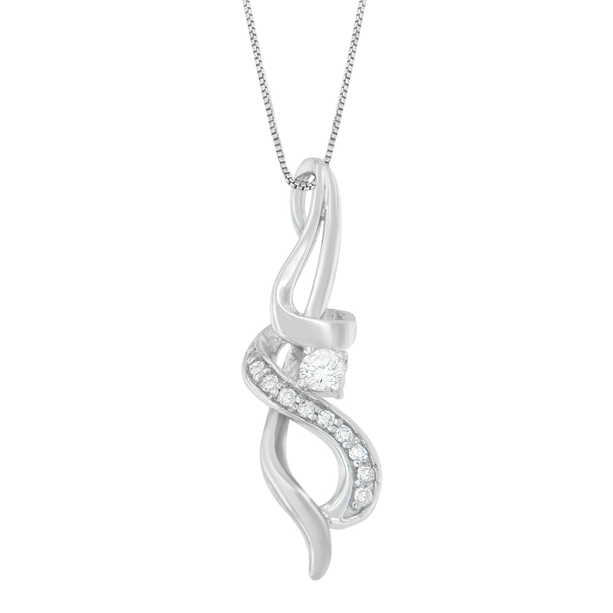 Espira 10K White Gold 1/5 cttw Round Cut Diamond Swirl Pendant Necklace (J-K, I1-I2) - LinkagejewelrydesignLinkagejewelrydesign