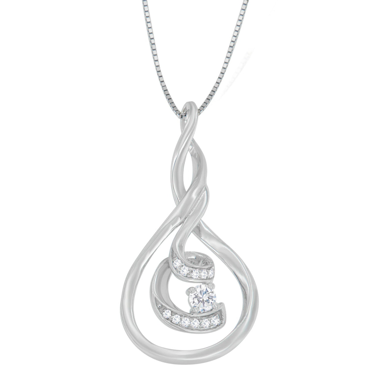 Espira 10K White Gold 1/8 cttw Round Cut Diamond Layered Spiral Pendant Necklace (I-J, I1-I2) - LinkagejewelrydesignLinkagejewelrydesign