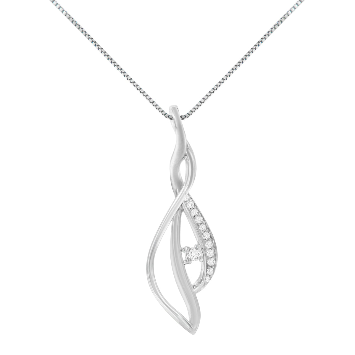 Espira 10K White Gold Round Diamond Accented Open Cascade Twist 18&quot; Pendant Necklace (1/10 Cttw, J-K Color, I1-I2 Clarity) - LinkagejewelrydesignLinkagejewelrydesign