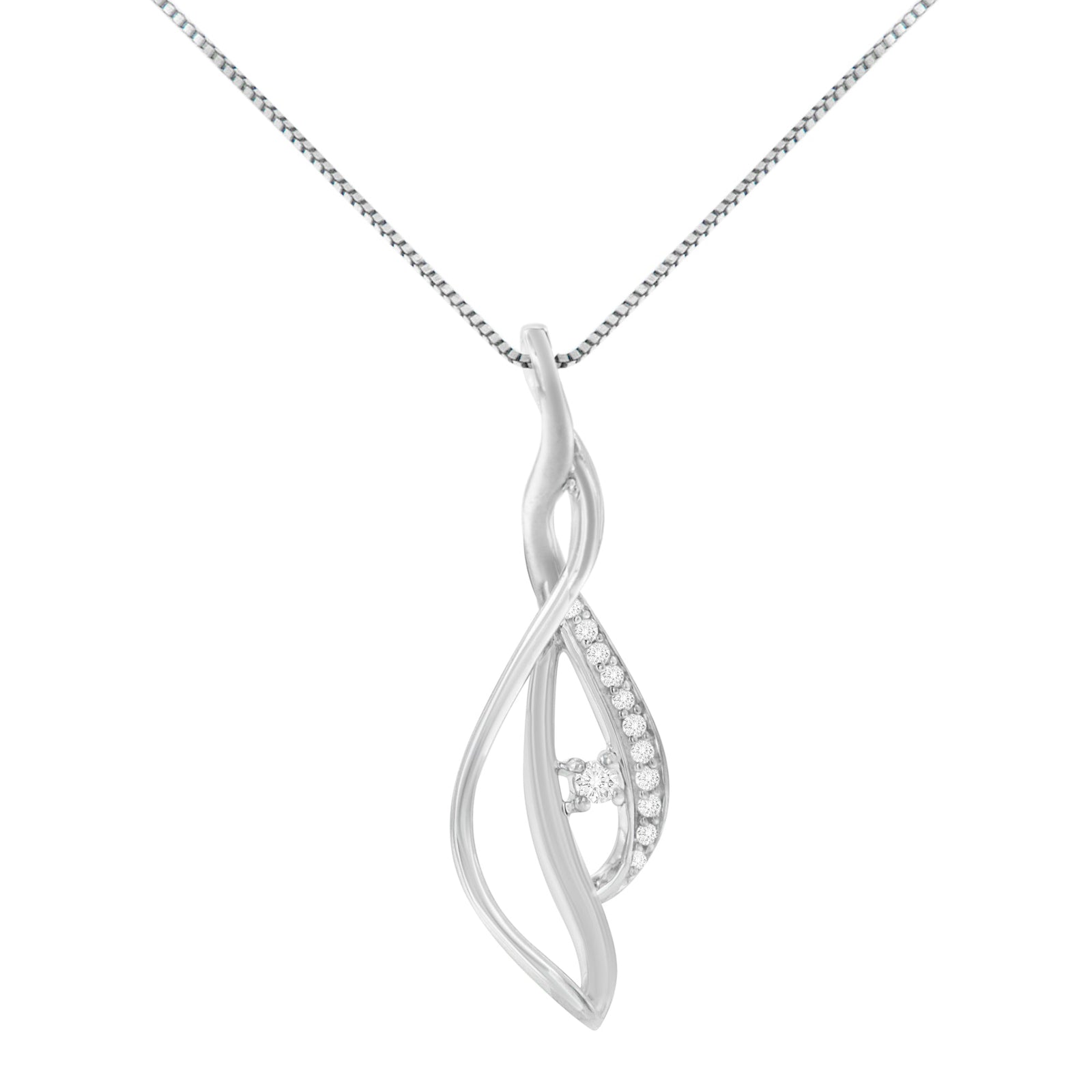 Espira 10K White Gold Round Diamond Accented Open Cascade Twist 18" Pendant Necklace (1/10 Cttw, J-K Color, I1-I2 Clarity) - LinkagejewelrydesignLinkagejewelrydesign
