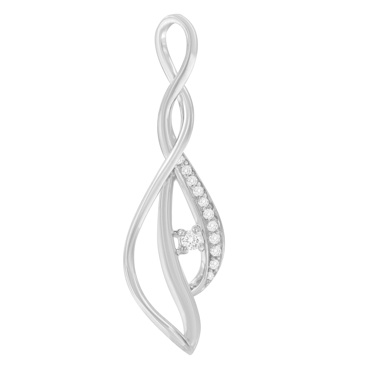 Espira 10K White Gold Round Diamond Accented Open Cascade Twist 18&quot; Pendant Necklace (1/10 Cttw, J-K Color, I1-I2 Clarity) - LinkagejewelrydesignLinkagejewelrydesign