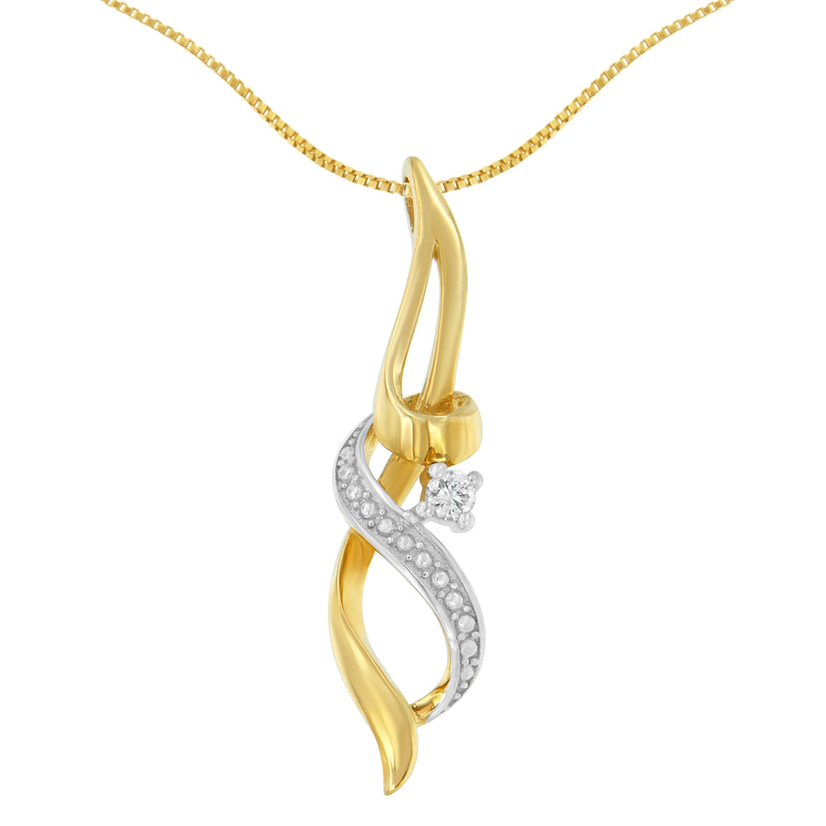 Espira 10K Yellow Gold 1/20 cttw Round Cut Diamond Accent Swirl Pendant Necklace (H-I, I1-I2) - LinkagejewelrydesignLinkagejewelrydesign