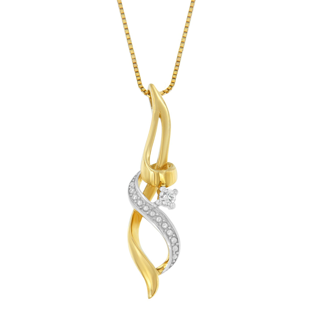 Espira 10K Yellow Gold 1/20 cttw Round Cut Diamond Accent Swirl Pendant Necklace (H-I, I1-I2) - LinkagejewelrydesignLinkagejewelrydesign