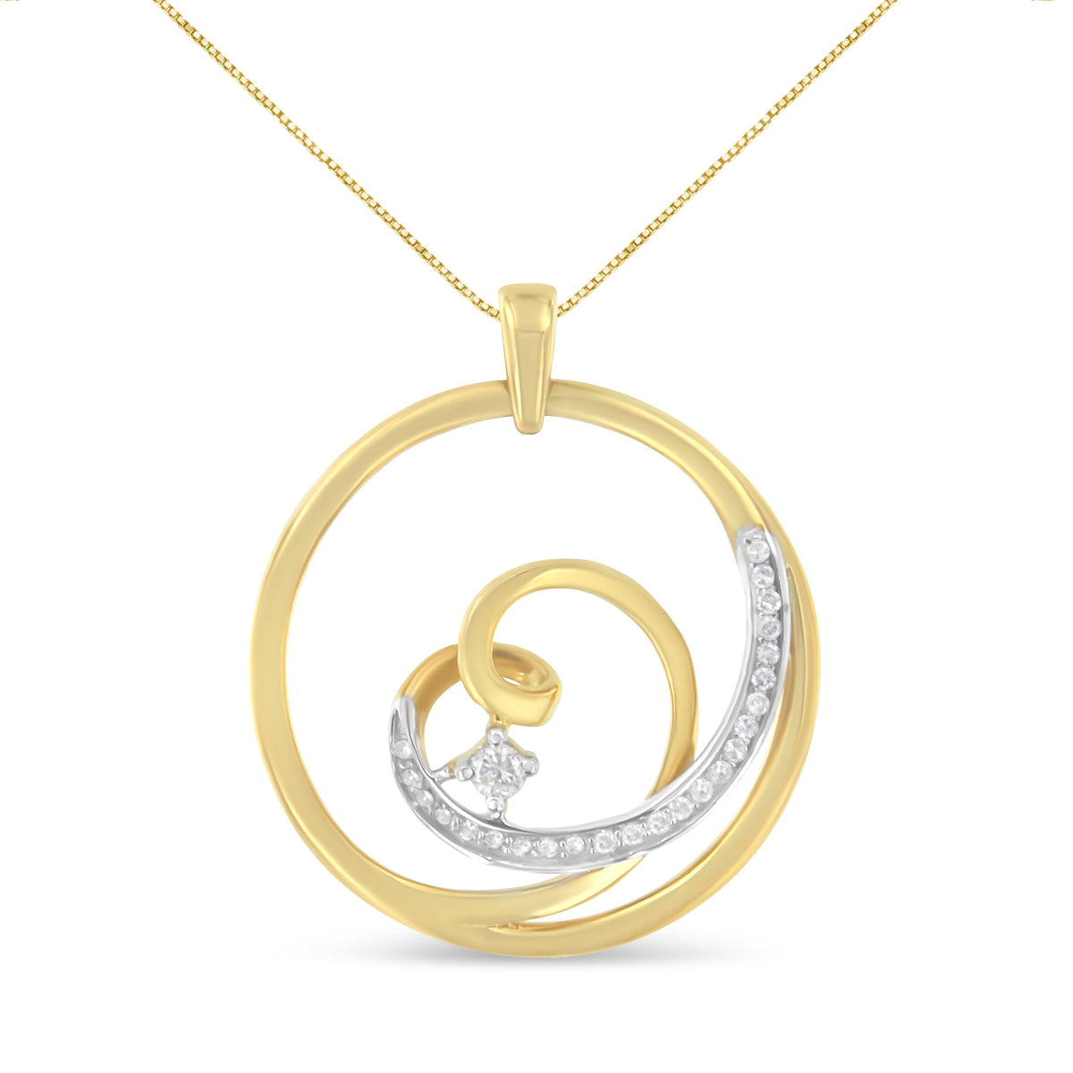 Espira 10K Yellow Gold 1/6 cttw Diamond Heart Circle Pendant Necklace (I-J, I1-I2) - LinkagejewelrydesignLinkagejewelrydesign