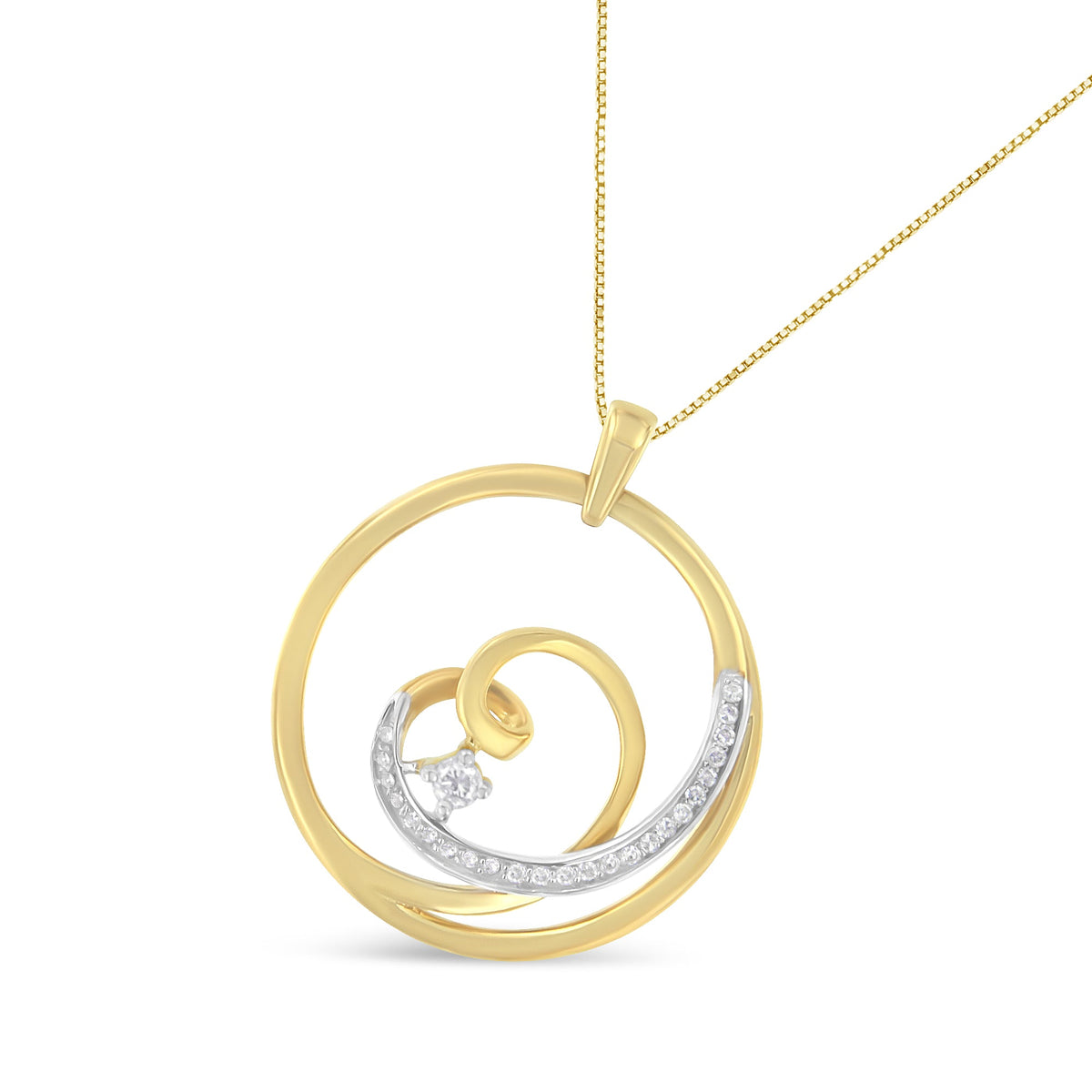 Espira 10K Yellow Gold 1/6 cttw Diamond Heart Circle Pendant Necklace (I-J, I1-I2) - LinkagejewelrydesignLinkagejewelrydesign