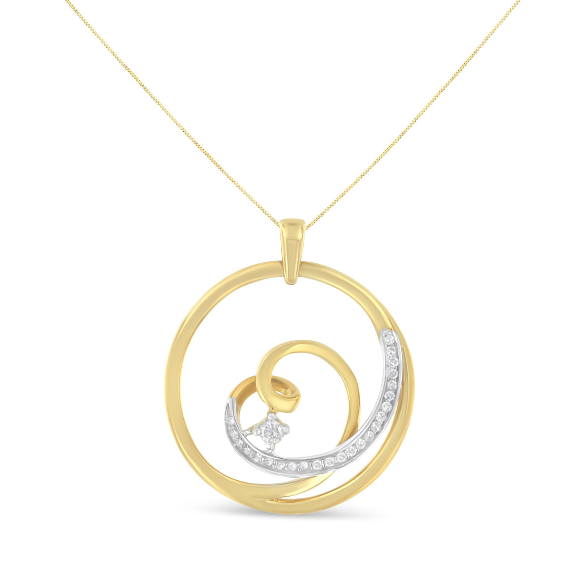 Espira 10K Yellow Gold 1/6 cttw Diamond Heart Circle Pendant Necklace (I-J, I1-I2) - LinkagejewelrydesignLinkagejewelrydesign