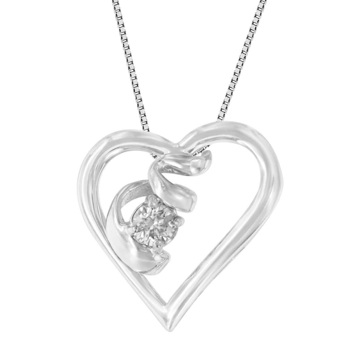 Espira .925 Sterling Silver 1/10 cttw Diamond Swirl Heart Pendant Necklace (I-J, I2) - LinkagejewelrydesignLinkagejewelrydesign