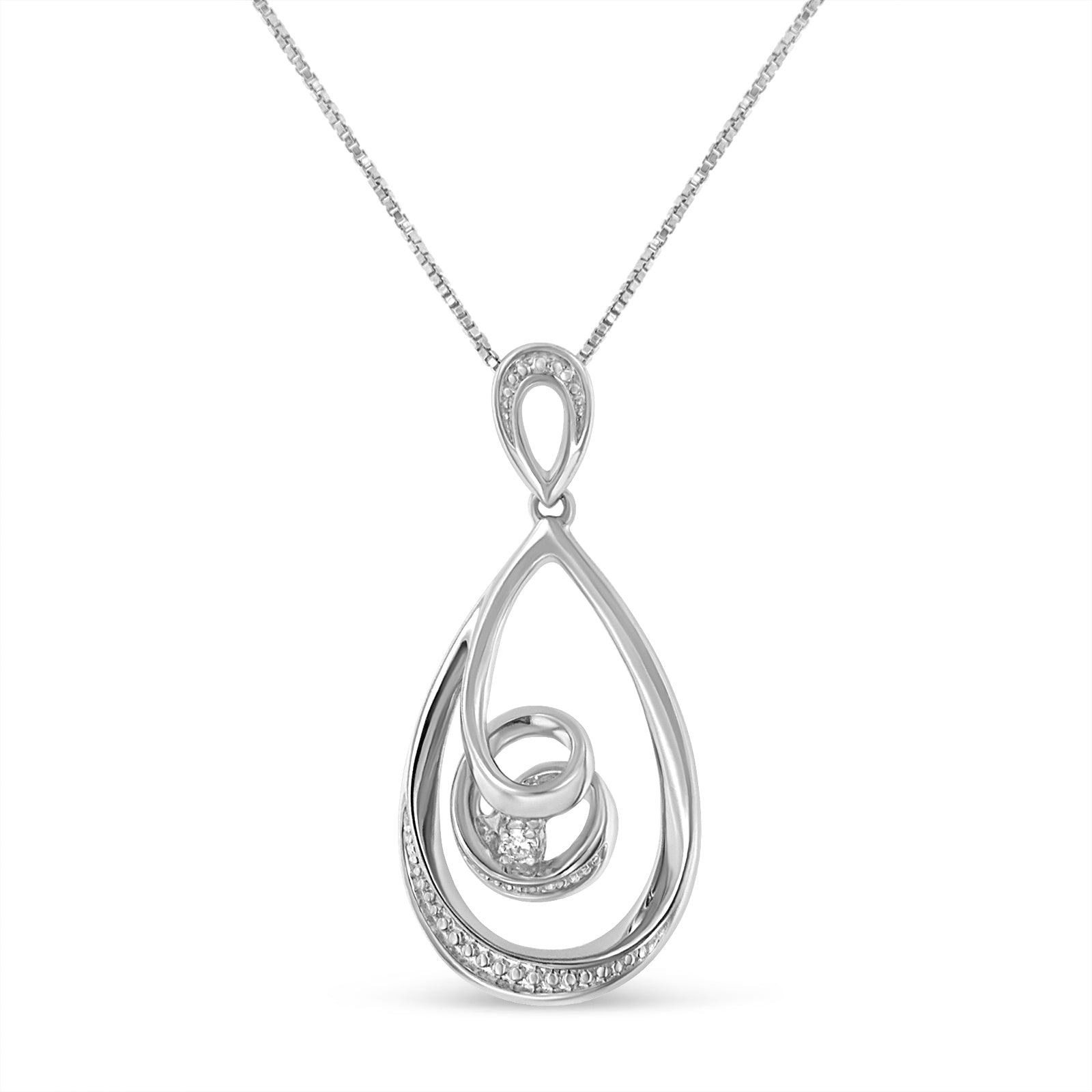 Espira .925 Sterling Silver 1/25 cttw Diamond Accent Tear Drop Swirl Pendant Necklace (H-I, I2-I3) - LinkagejewelrydesignLinkagejewelrydesign