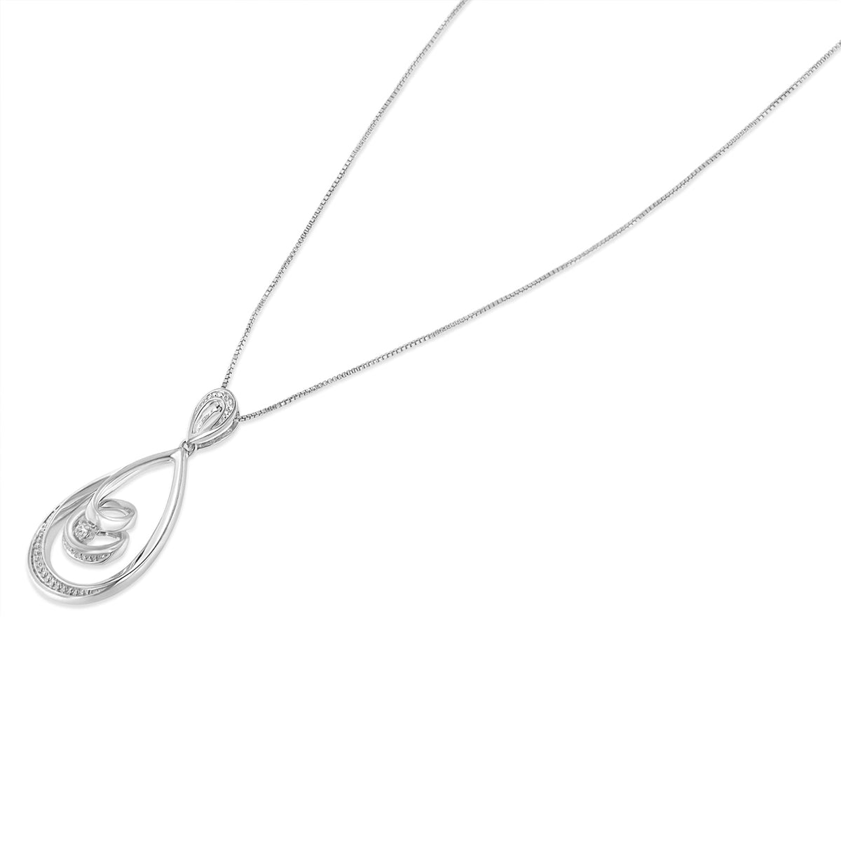 Espira .925 Sterling Silver 1/25 cttw Diamond Accent Tear Drop Swirl Pendant Necklace (H-I, I2-I3) - LinkagejewelrydesignLinkagejewelrydesign