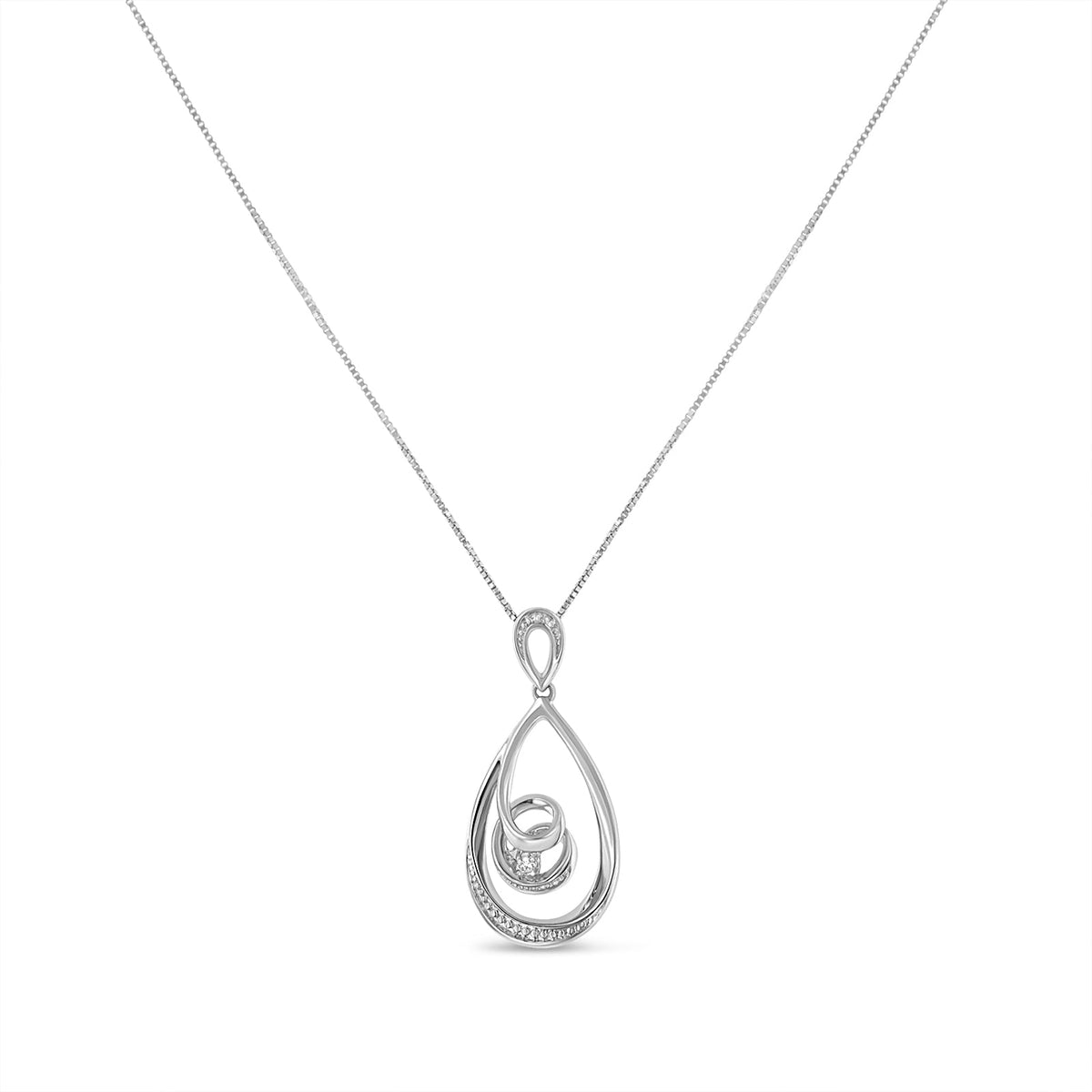 Espira .925 Sterling Silver 1/25 cttw Diamond Accent Tear Drop Swirl Pendant Necklace (H-I, I2-I3) - LinkagejewelrydesignLinkagejewelrydesign