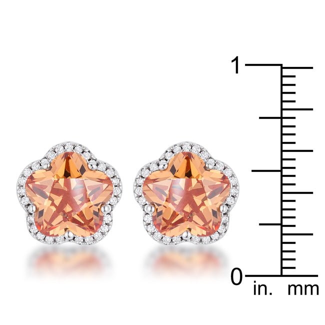 Floral Cut Champagne CZ Stud Earrings - LinkagejewelrydesignLinkagejewelrydesign