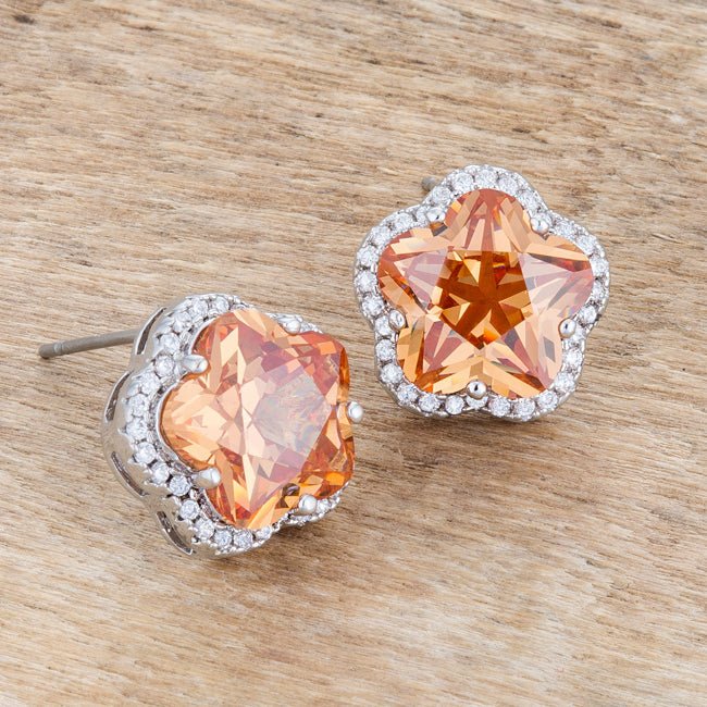 Floral Cut Champagne CZ Stud Earrings - LinkagejewelrydesignLinkagejewelrydesign