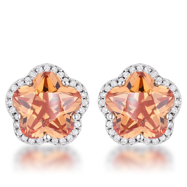 Floral Cut Champagne CZ Stud Earrings - LinkagejewelrydesignLinkagejewelrydesign