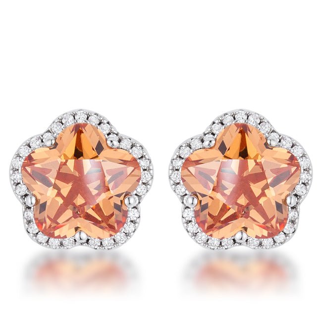 Floral Cut Champagne CZ Stud Earrings - LinkagejewelrydesignLinkagejewelrydesign