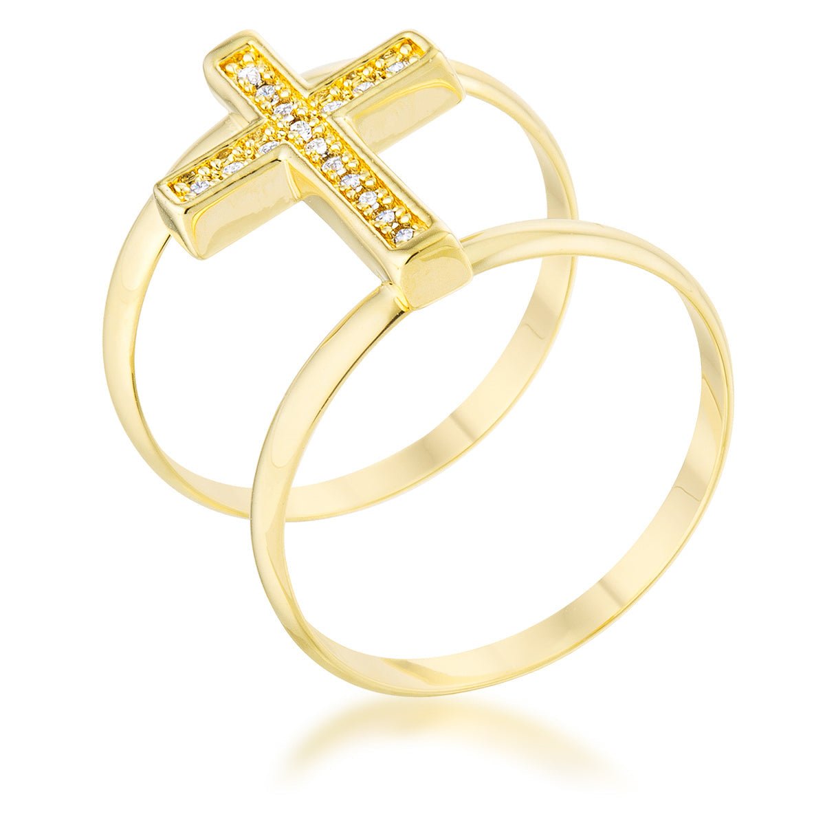 Francis 0.08ct CZ 14k Gold Contemporary Cross Ring, &lt;b&gt;Size 50&lt;/b&gt; - LinkagejewelrydesignLinkagejewelrydesign