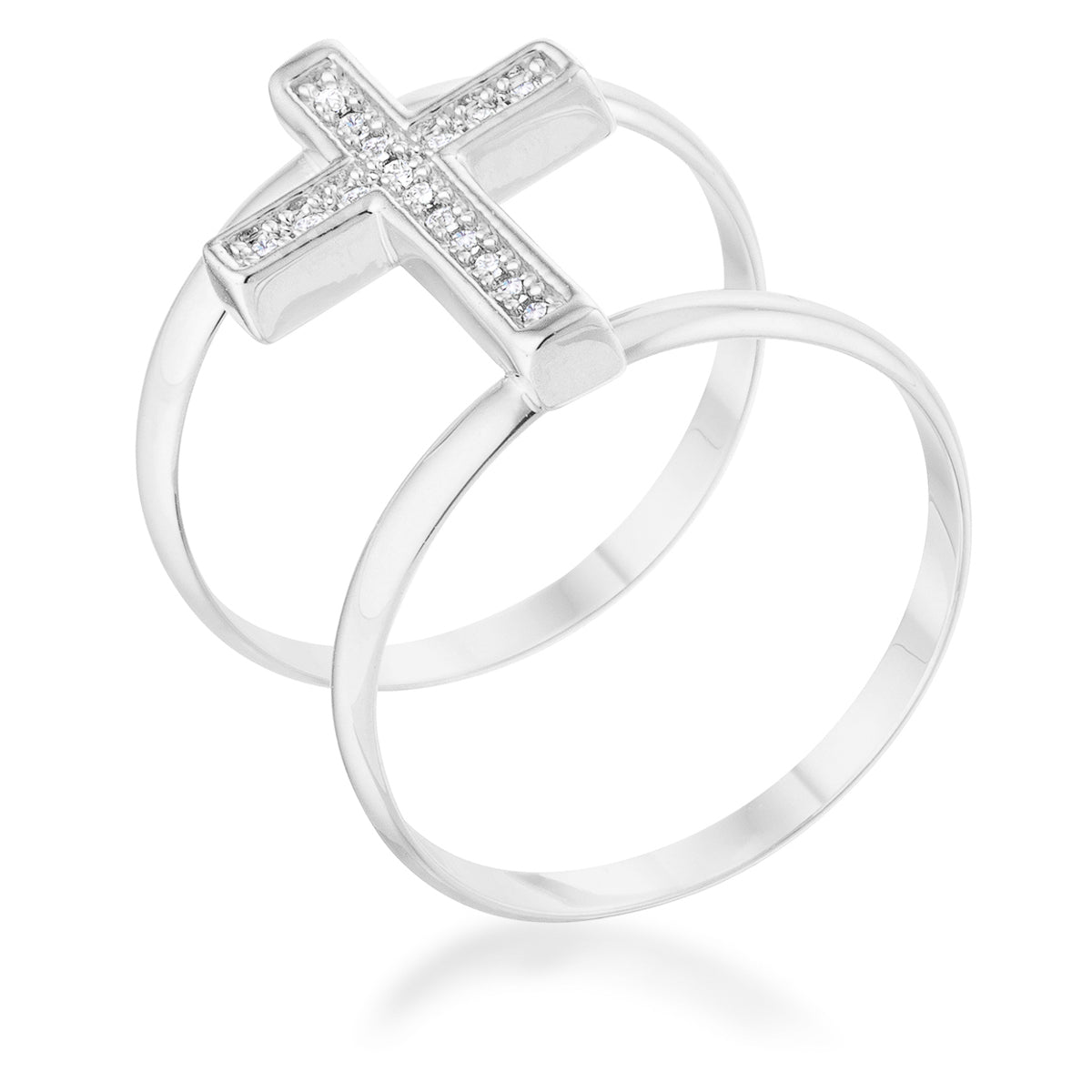 Francis 0.08ct CZ Rhodium Contemporary Cross Ring, &lt;b&gt;Size 5&lt;/b&gt; - LinkagejewelrydesignLinkagejewelrydesign