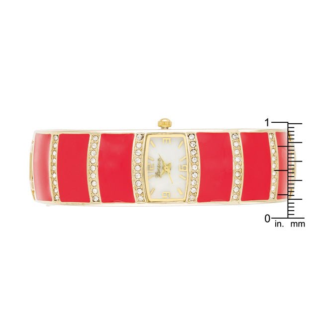 Gold Cuff Watch With Crystals - Pink - LinkagejewelrydesignLinkagejewelrydesign