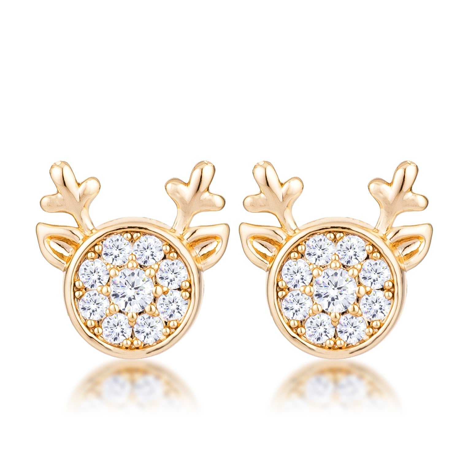 Gold Plated Clear CZ Reindeer Earrings - LinkagejewelrydesignLinkagejewelrydesign