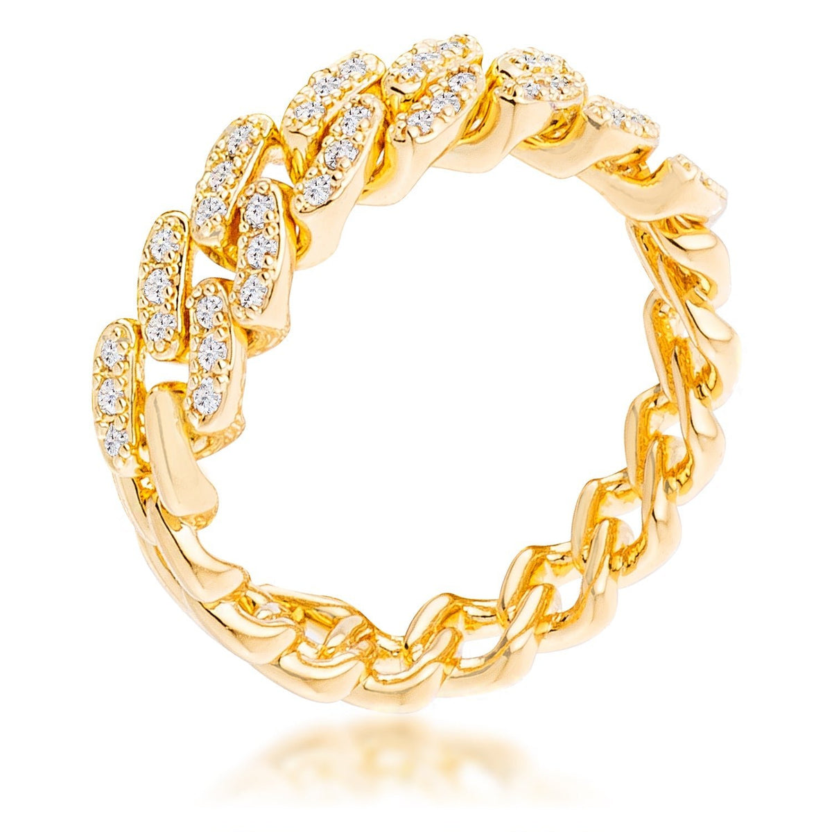 Gold Plated Clear CZ Round Cut Flexible Chain Ring, &lt;b&gt;Size 5&lt;/b&gt; - LinkagejewelrydesignLinkagejewelrydesign