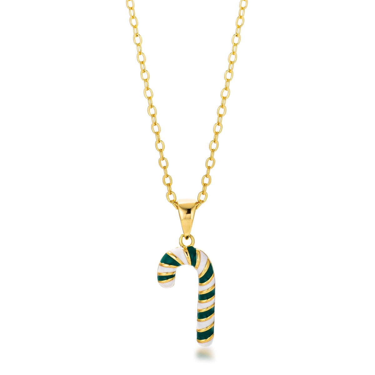 Gold Plated Enamel Candy Cane Necklace - LinkagejewelrydesignLinkagejewelrydesign