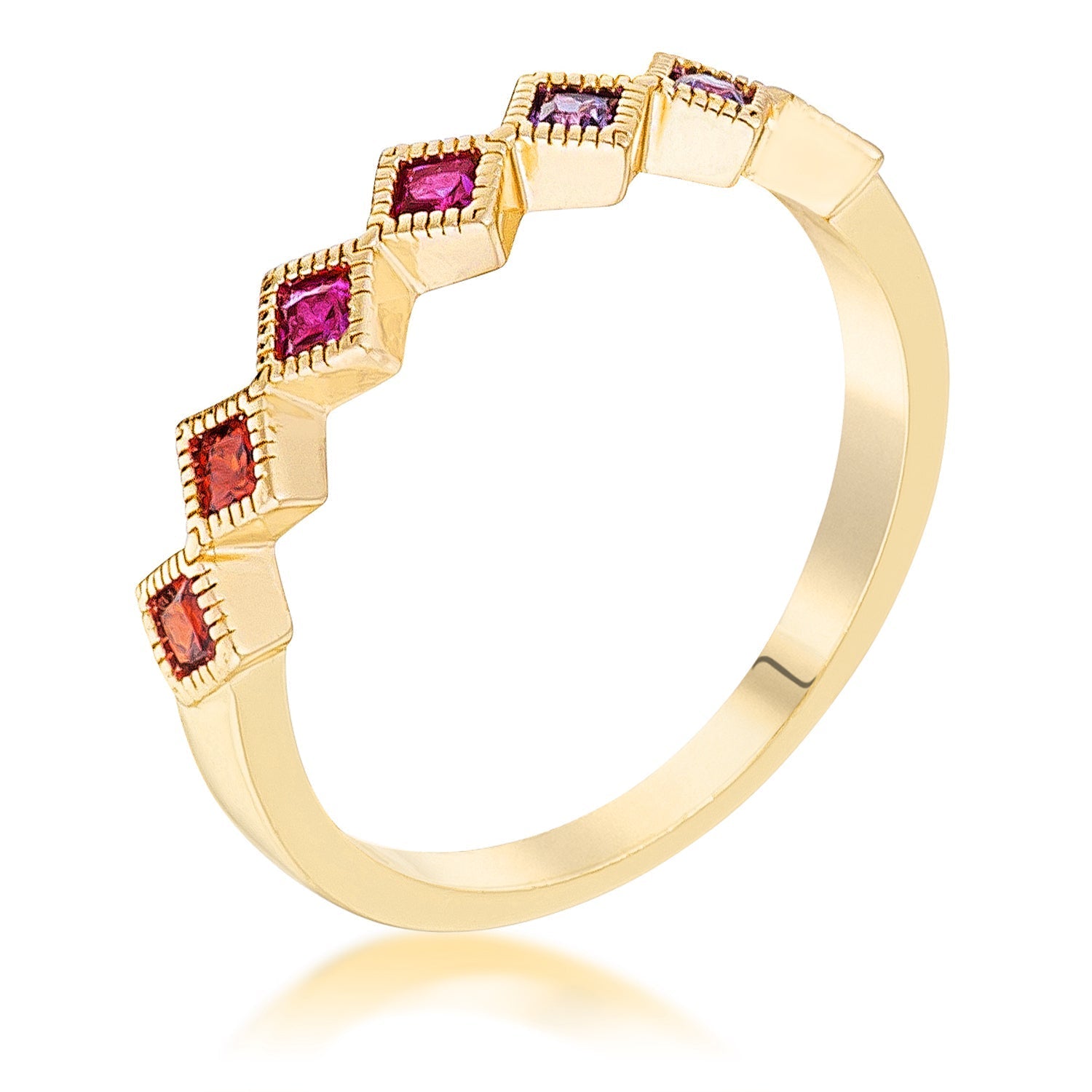 Gold Plated Multi-Color Septem Princess Cut Half Eternity Band, <b>Size 5</b> - LinkagejewelrydesignLinkagejewelrydesign