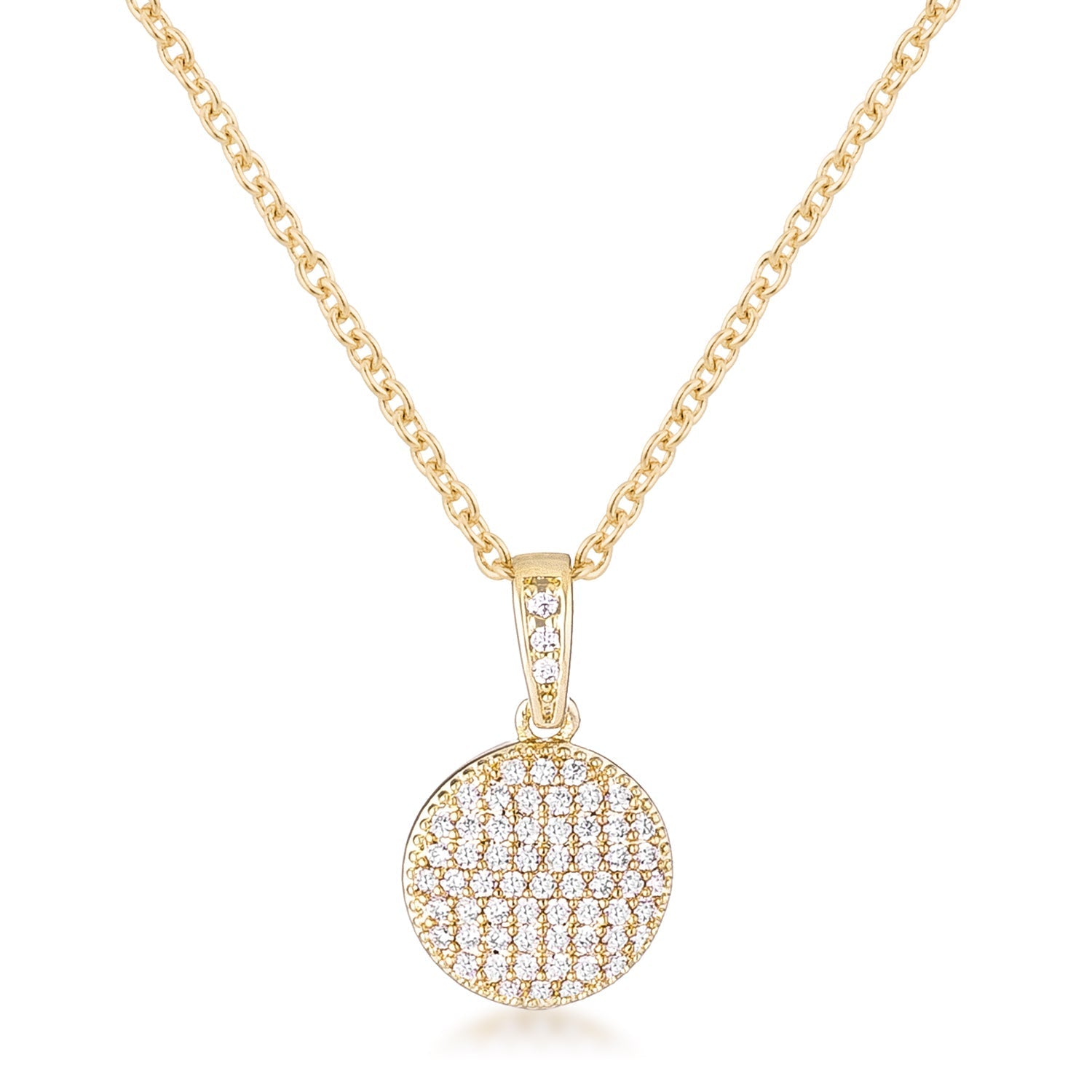 Gold Plated Necklace with CZ Disk Pendant - LinkagejewelrydesignLinkagejewelrydesign