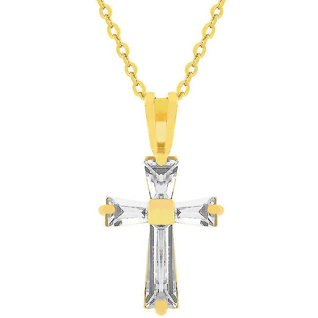 Goldtone Finish Baguette Cross - LinkagejewelrydesignLinkagejewelrydesign