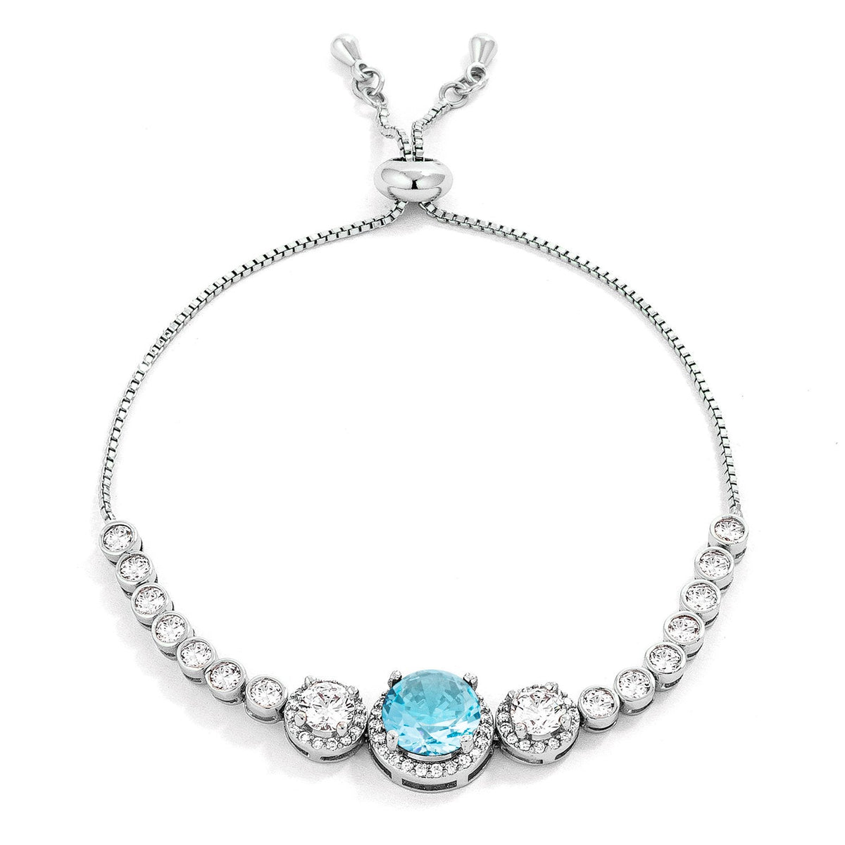 Graduated Light Aqua &amp; Clear CZ Bolo Style Tennis Bracelet - LinkagejewelrydesignLinkagejewelrydesign