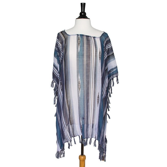 Grey Janna Striped Lightweight Poncho - LinkagejewelrydesignLinkagejewelrydesign
