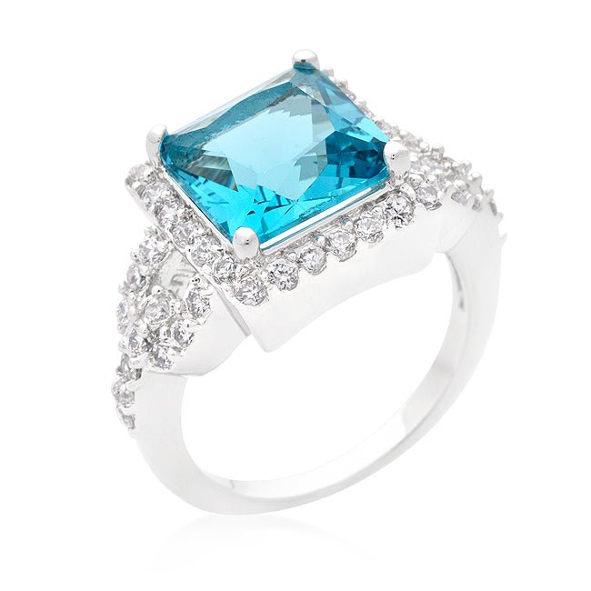 Halo Style Princess Cut Aqua Blue Cocktail Ring - LinkagejewelrydesignLinkagejewelrydesign