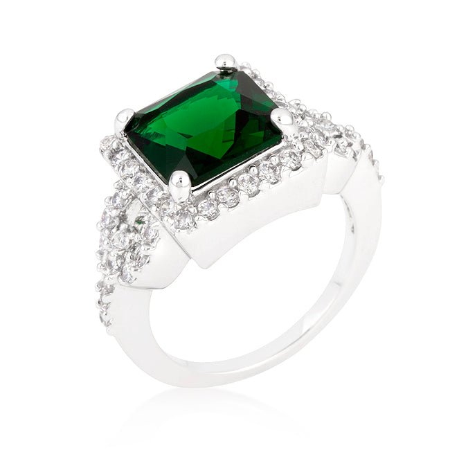 Halo Style Princess Cut Emerald Green Cocktail Ring - LinkagejewelrydesignLinkagejewelrydesign