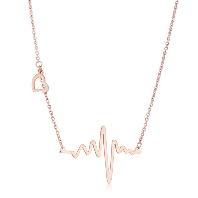 Hana Rose Gold Stainless Steel Delicate Heartbeat Necklace - LinkagejewelrydesignLinkagejewelrydesign