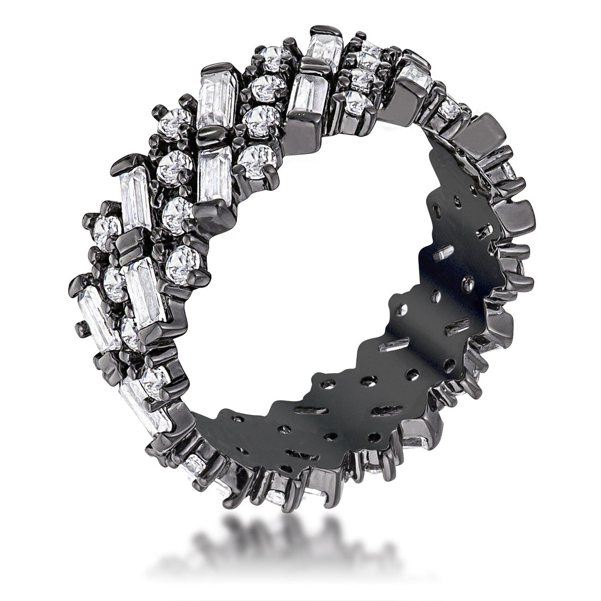 Hematite Clear CZ Alternating Baguette Round Eternity Band, &lt;b&gt;Size 5&lt;/b&gt; - LinkagejewelrydesignLinkagejewelrydesign