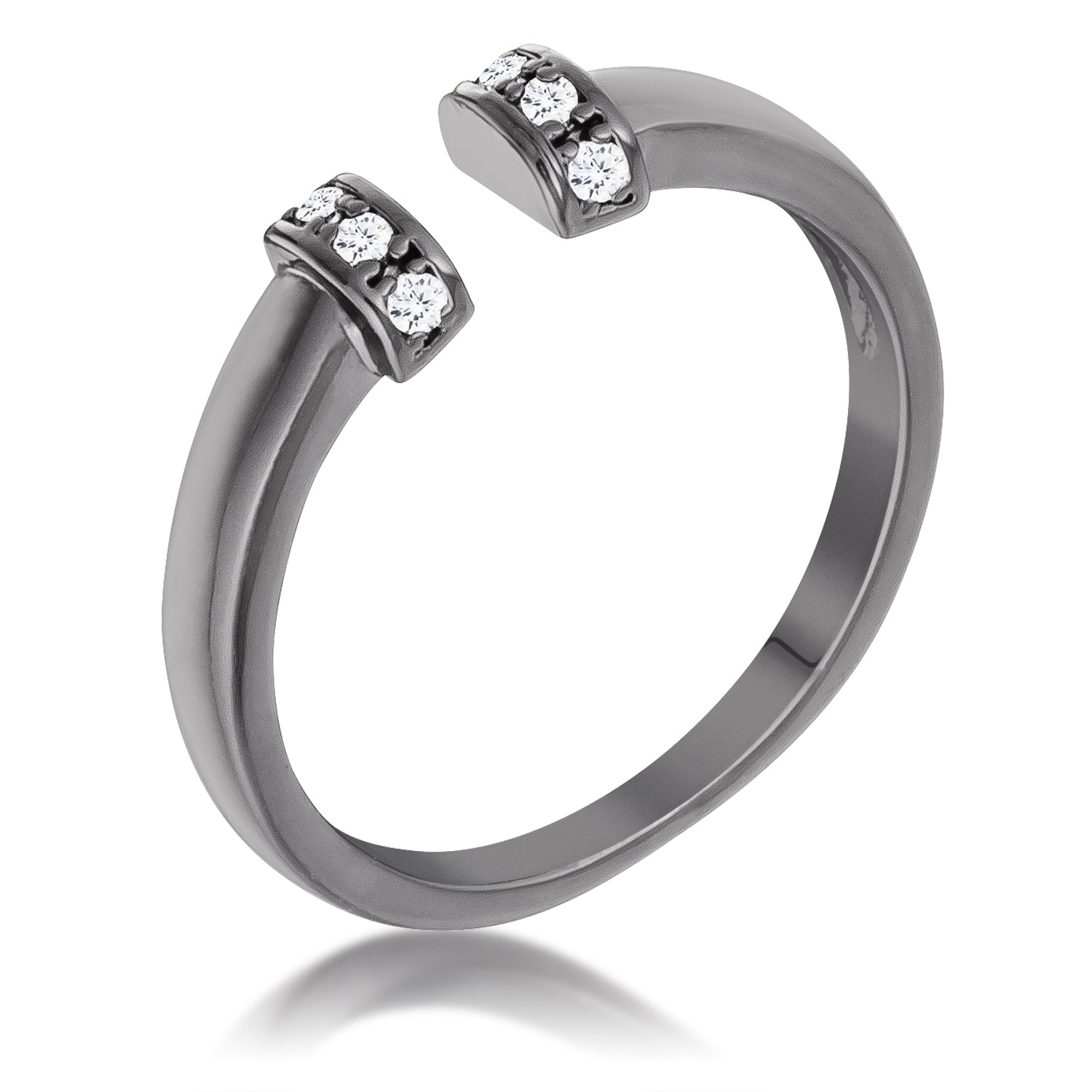 Hematite Petite CZ Clear Open Cuff Ring, <b>Size 5</b> - LinkagejewelrydesignLinkagejewelrydesign