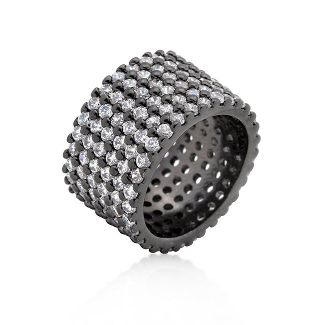 Hematite Wide Pave Cubic Zirconia Ring - LinkagejewelrydesignLinkagejewelrydesign