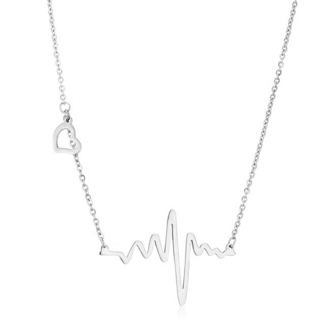 High Polish Stainless Steel Heartbeat Necklace - LinkagejewelrydesignLinkagejewelrydesign