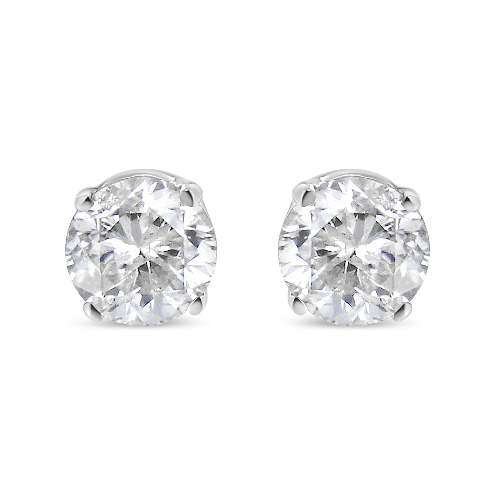 IGI Certified 1.00 Cttw Round Brilliant-Cut Diamond 14K White Gold Classic 4-Prong Solitaire Stud Earrings (H-I Color, I1-I2 Clarity) - LinkagejewelrydesignLinkagejewelrydesign