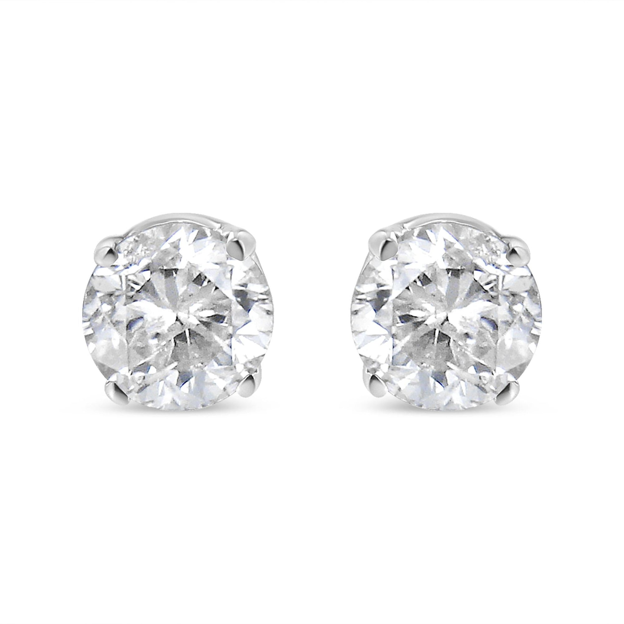 IGI Certified 1.00 Cttw Round Brilliant-Cut Diamond 14K White Gold Classic 4-Prong Solitaire Stud Earrings (H-I Color, I1-I2 Clarity) - LinkagejewelrydesignLinkagejewelrydesign