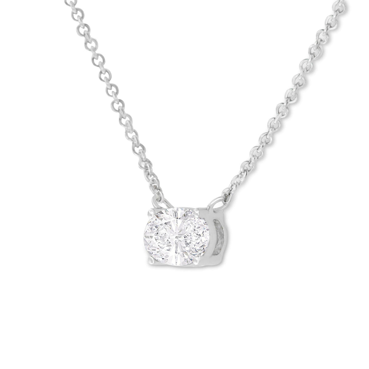 IGI Certified 10K White Gold 1/2 cttw Lab Grown Oval Shape Solitaire Diamond East West 18&quot; Pendant Necklace (E-F Color, VS1-VS2 Clarity) - LinkagejewelrydesignLinkagejewelrydesign
