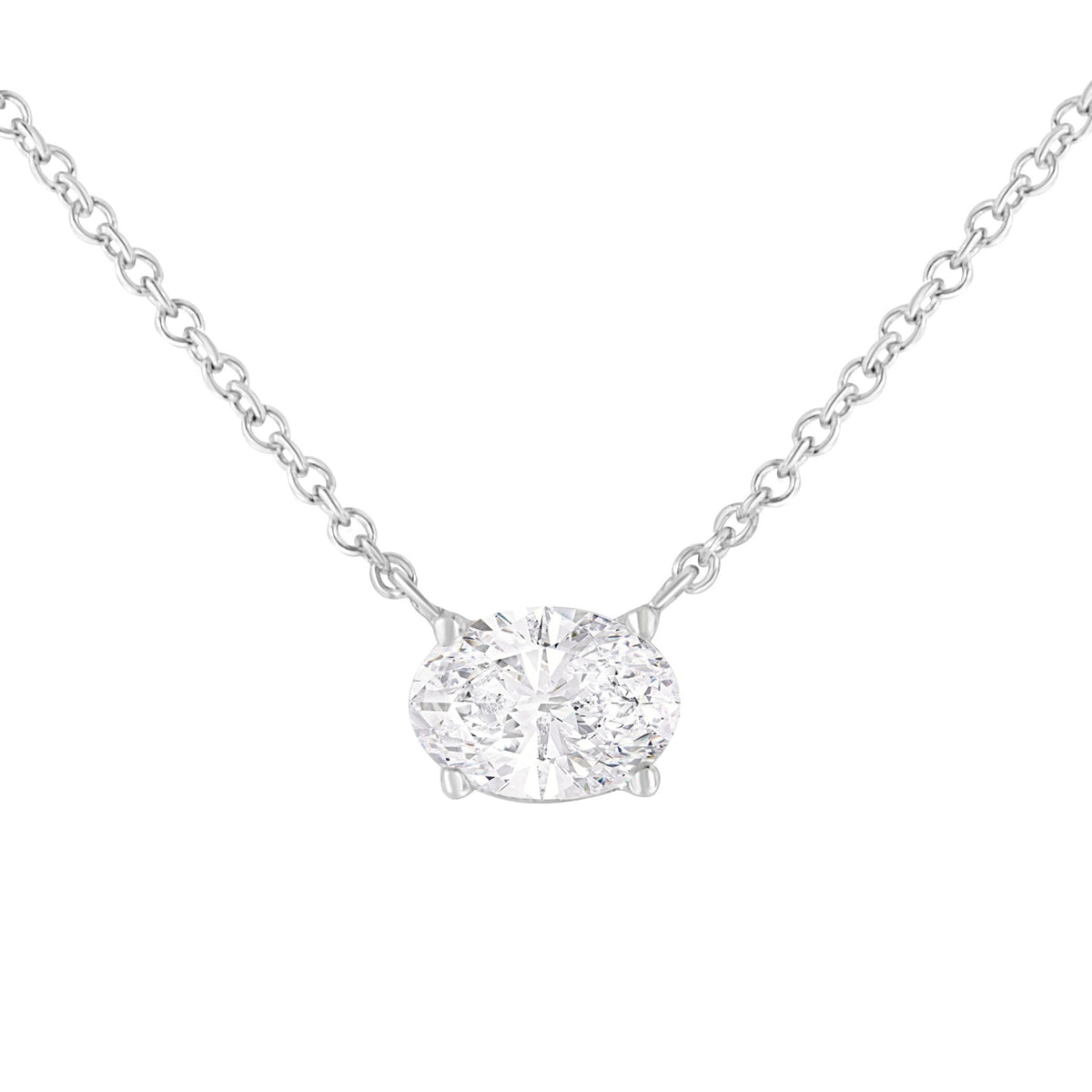 IGI Certified 10K White Gold 1/2 cttw Lab Grown Oval Shape Solitaire Diamond East West 18&quot; Pendant Necklace (E-F Color, VS1-VS2 Clarity) - LinkagejewelrydesignLinkagejewelrydesign