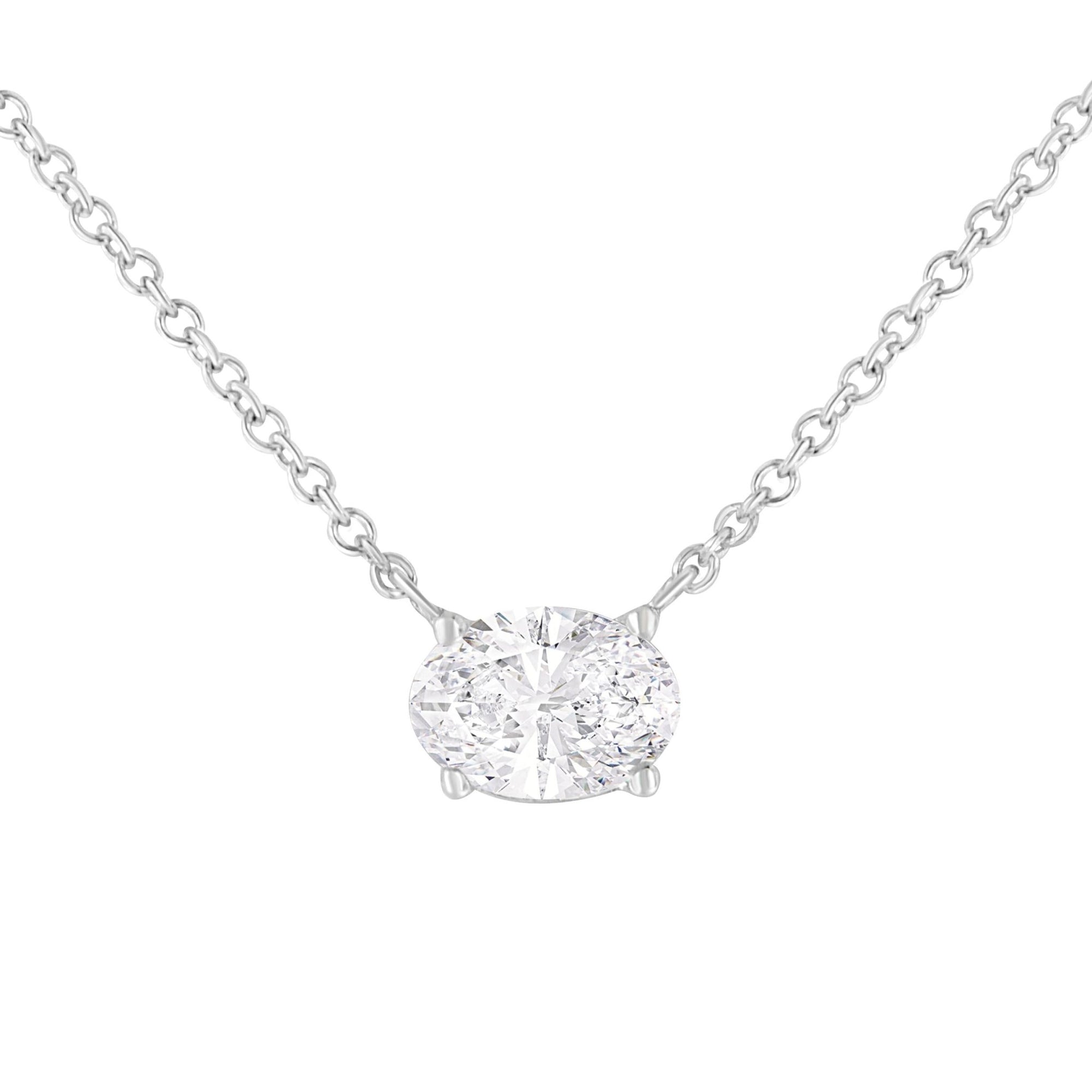 IGI Certified 10K White Gold 1/2 cttw Lab Grown Oval Shape Solitaire Diamond East West 18" Pendant Necklace (E-F Color, VS1-VS2 Clarity) - LinkagejewelrydesignLinkagejewelrydesign