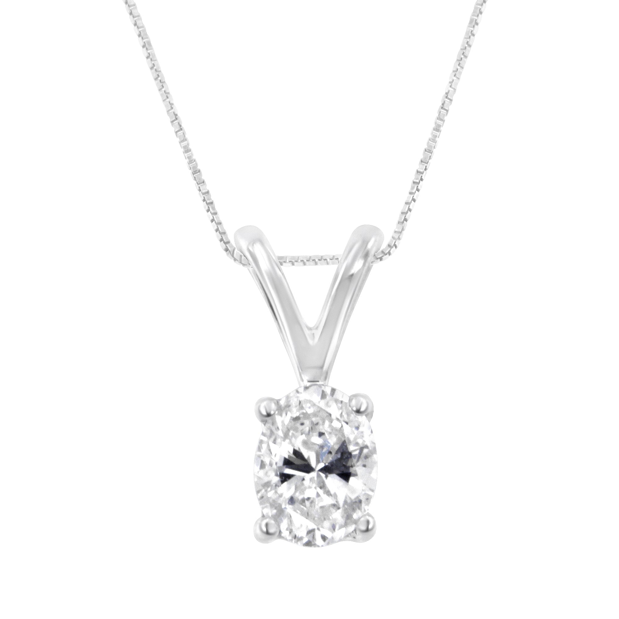 IGI Certified 10KT White Gold Diamond Oval Pendant Necklace (1/5 cttw, H-I Color, I1) - LinkagejewelrydesignLinkagejewelrydesign