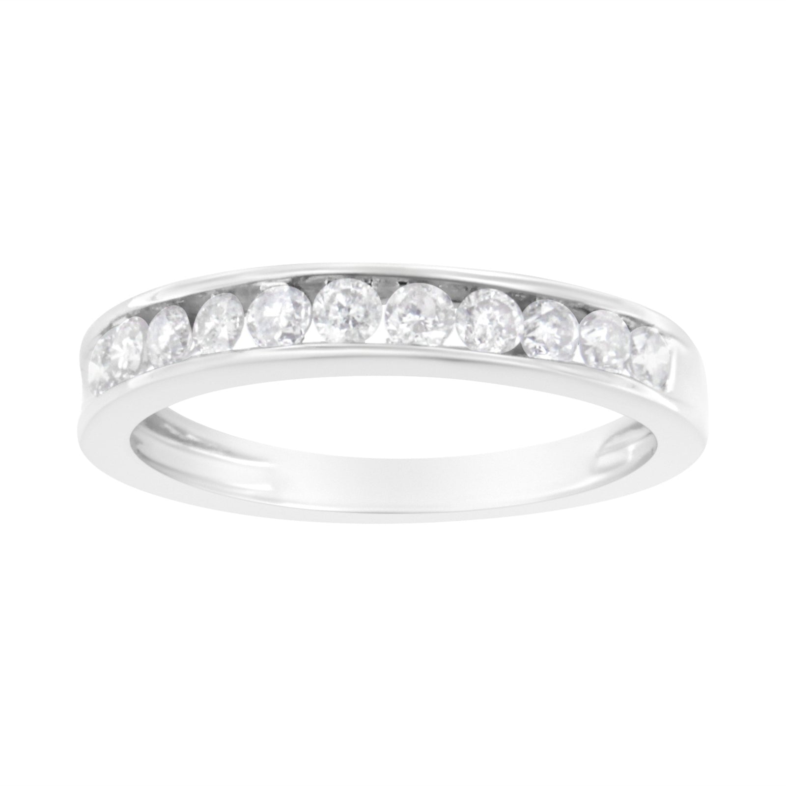 IGI Certified 1/2 Cttw Diamond 10K White Gold Channel Set Band Style Ring (J-K Color, I2-I3 Clarity) - Size 7 - LinkagejewelrydesignLinkagejewelrydesign
