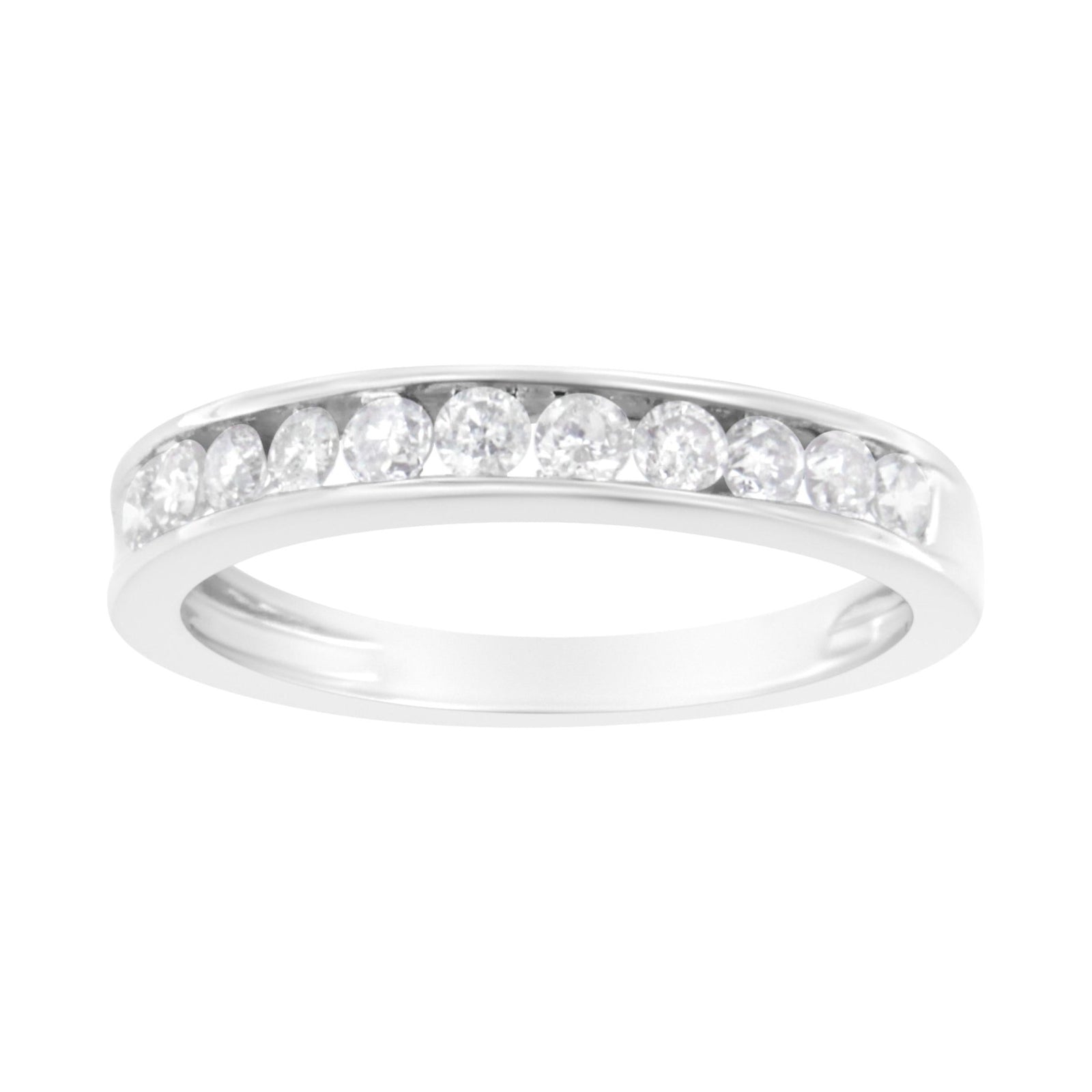 IGI Certified 1/2 Cttw Diamond 10K White Gold Channel Set Band Style Ring (J-K Color, I2-I3 Clarity) - Size 8 - LinkagejewelrydesignLinkagejewelrydesign