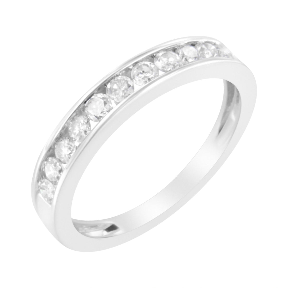 IGI Certified 1/2 Cttw Diamond 10K White Gold Channel Set Band Style Ring (J-K Color, I2-I3 Clarity) - Size 8 - LinkagejewelrydesignLinkagejewelrydesign